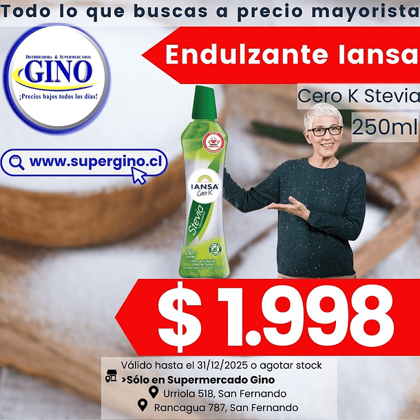 ENDULZANTE IANSA CERO K STEVIA GOTAS 250ml.  (16) 1