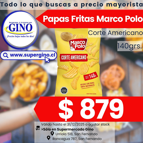 PAPAS FRITAS C/AMER. M.POLO 140grs.    (16)        1