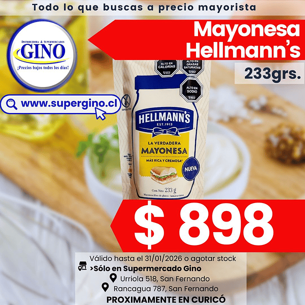 MAYONESA HELLMANNS DOYPACK 233cc.  (24) 1