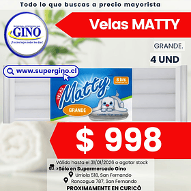 VELAS MATTY GRANDE x 4un.     (50)   (P.60)       
