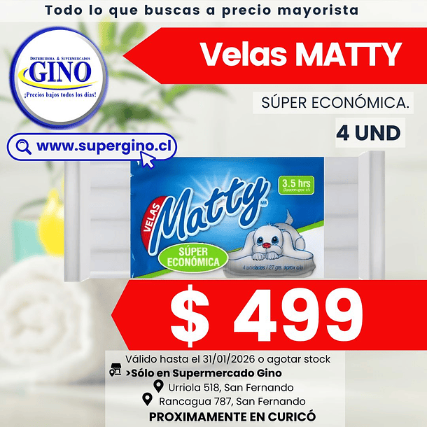 VELAS MATTY ECONOMICA x 4un. (CJx110)   (P.50) 1