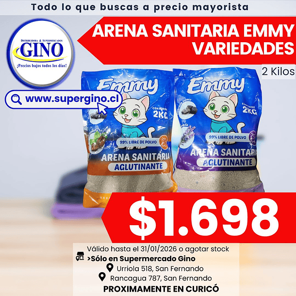 ARENA SANITARIA EMMY CITRICO SIN POLVO 2kg.   (10)