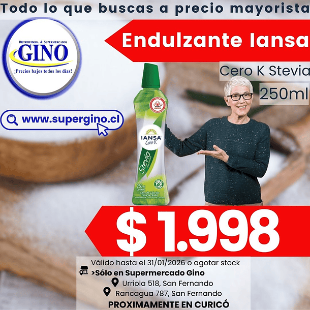 ENDULZANTE IANSA CERO K STEVIA GOTAS 250ml.  (16) 1