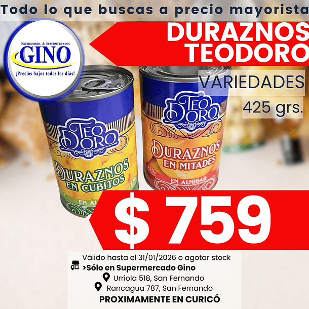 DURAZNOS TEODORO MITADES 425grs.   (24)           