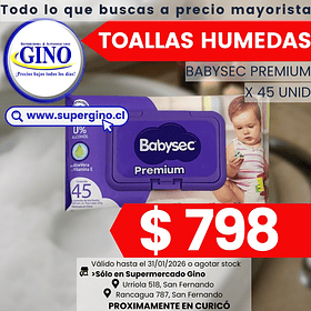 TOALLAS HUMEDAS BABYSEC PREM x 45un. (10) (P 120) 