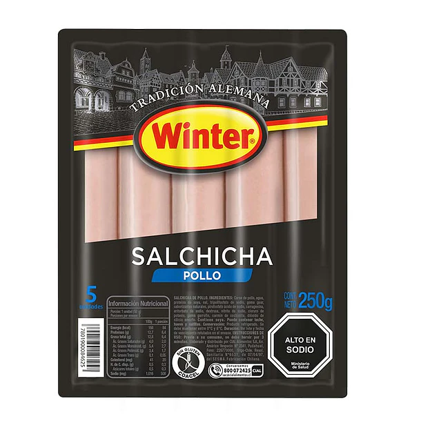 SALCHICHA POLLO WINTER 250grs.x 5u.   (12)