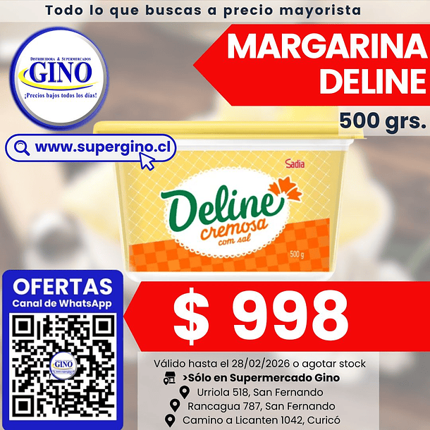 MARGARINA DELINE POTE 500grs. (12) 1