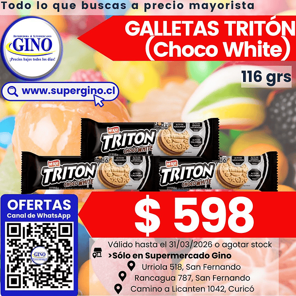 GALLETA TRITON CHOCO-WHITE 116grs.    (30)         1