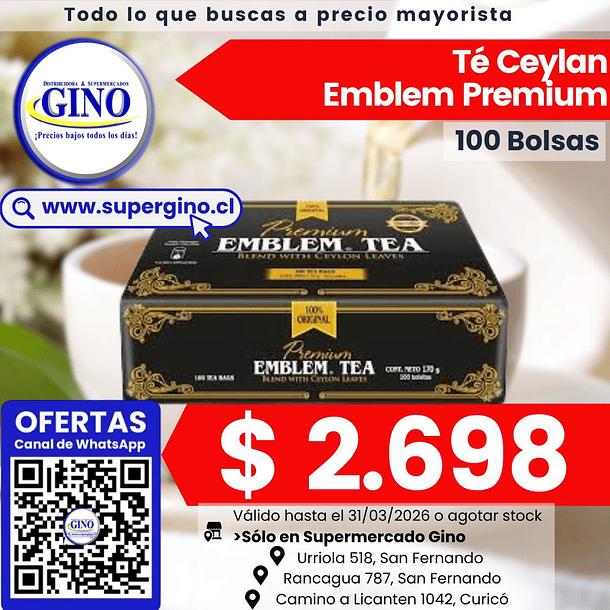 TE EMBLEM CEYLAN PREMIUM 100 bolsitas    (10)      1