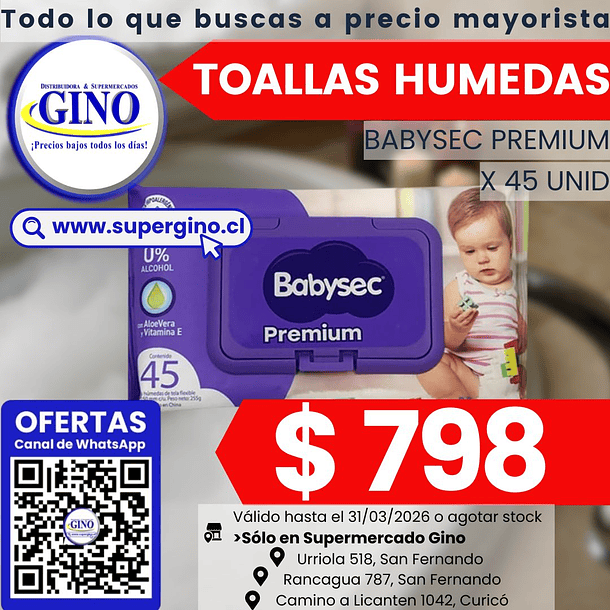 TOALLAS HUMEDAS BABYSEC PREM x 45un. (10) (P 120)  1