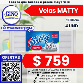 VELAS MATTY MEDIANA x 4un.     (66)  (P.60)