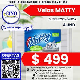 VELAS MATTY ECONOMICA x 4un. (CJx110)   (P.50)