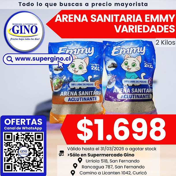 ARENA SANITARIA EMMY CITRICO SIN POLVO 2kg.   (10)