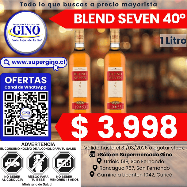 M. DE WHISKY BLEND SEVEN 40° G.L. 1 LITRO (12)     1