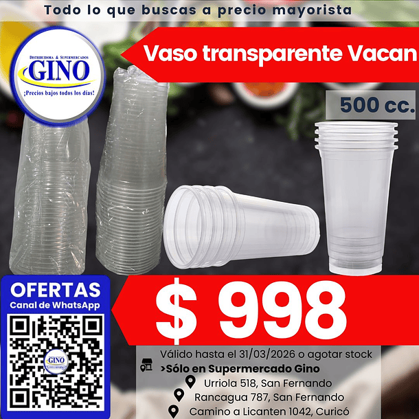 VASO TRANSPARENTE VACAN 500cc.x 25un.(90) (P 12)   1