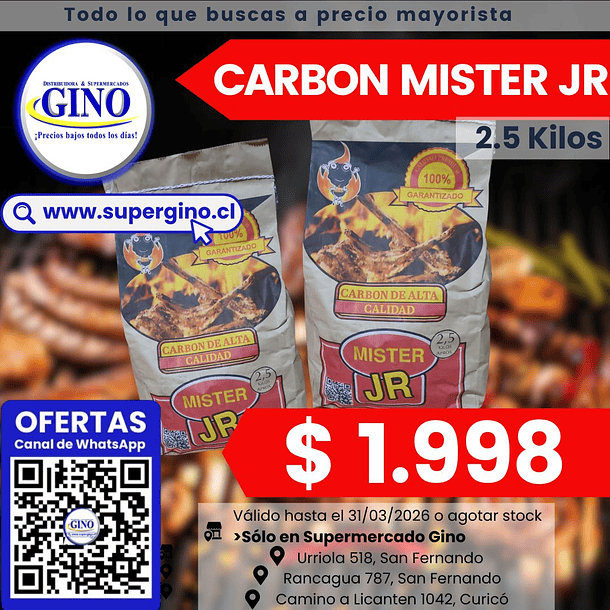 CARBON VEGETAL MISTER JR 2,5 KILOS (P 200)         1