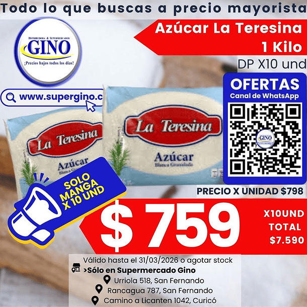 AZUCAR LA TERESINA 1 KILO  (DP.x 10un) 1