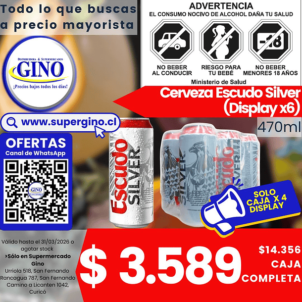 CERVEZA ESCUDO SILVER LATA 470cc.x6u.5ºG.L(4)(P 90 1