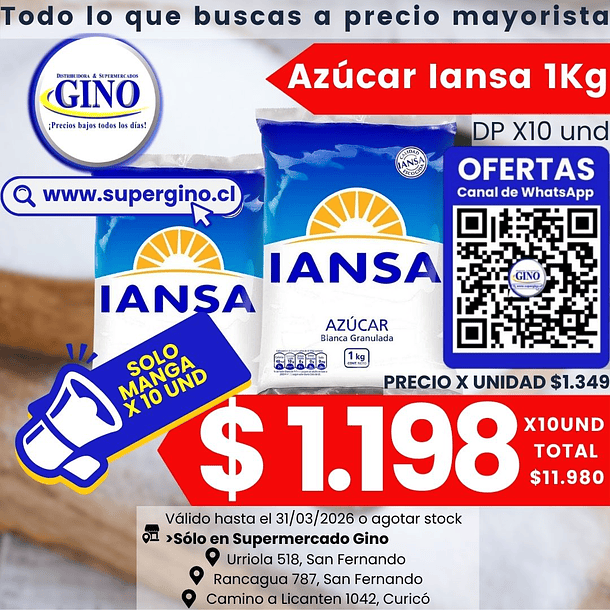 AZUCAR IANSA 1 KILO (DP.x 10un) (P 108)            1