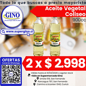 ACEITE VEGETAL COLISEO 900cc. (15) (P 78)         