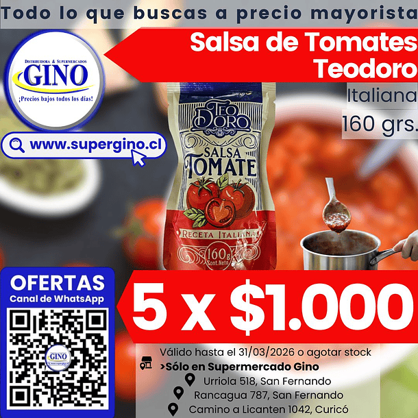 SALSA DE TOMATE TEODORO ITALIANA 160grs.(48)       1