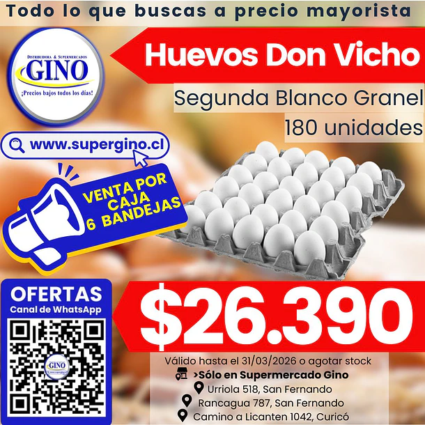 HUEVO DON VICHO SEGUNDA BLANCO GRANEL x 180u.      1