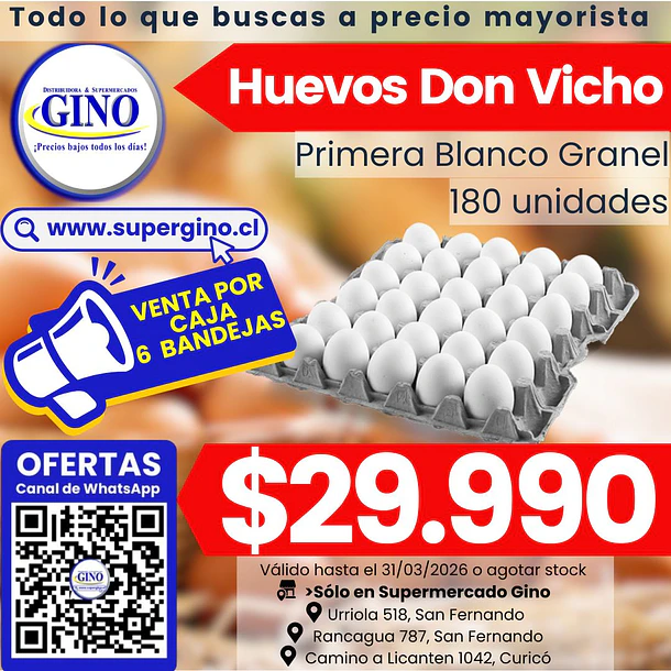 HUEVO DON VICHO PRIMERA BLANCO GRANEL x 180u.      1