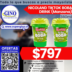 NICOLAND TIKTOK BOBA DRINK MANZANA 380ml.   (24)  