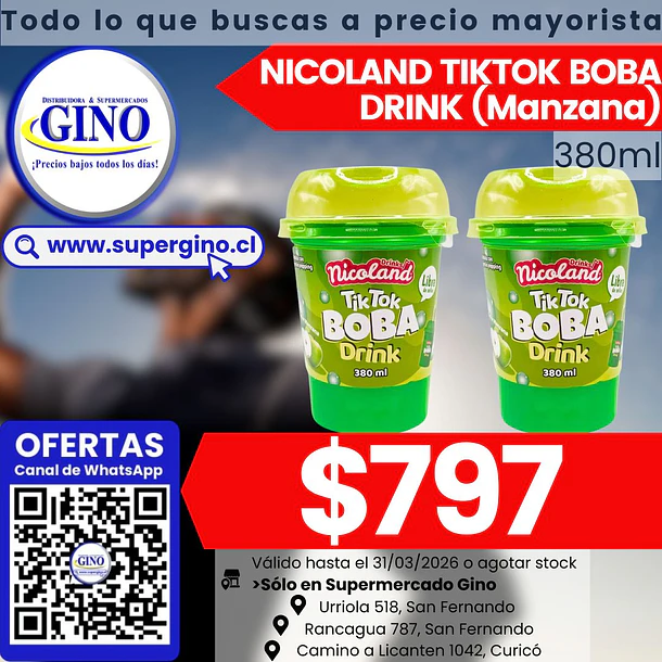 NICOLAND TIKTOK BOBA DRINK MANZANA 380ml.   (24)   1
