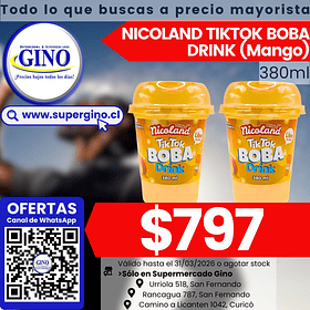 NICOLAND TIKTOK BOBA DRINK MANGO 380ml.   (24)    