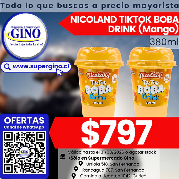 NICOLAND TIKTOK BOBA DRINK MANGO 380ml.   (24)     1