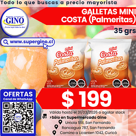 GALLETA MINI PALMERITAS COSTA 35grs.  (30)        