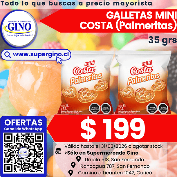 GALLETA MINI PALMERITAS COSTA 35grs.  (30)         1