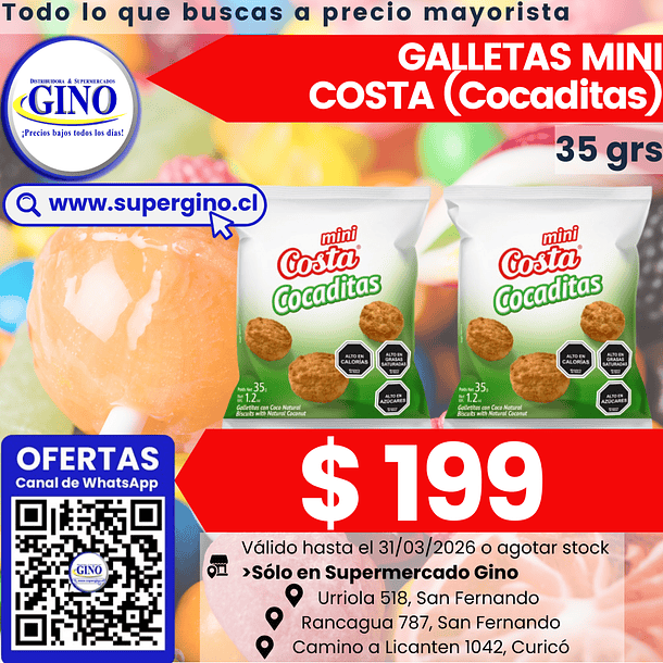 GALLETA MINI COCADITAS COSTA 35grs.  (30)          1