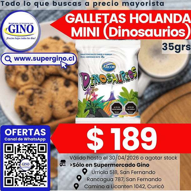 GALLETA HOLANDA MINI DINOSAURIO 35grs.  (40) 1