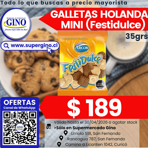 GALLETA HOLANDA MINI FESTIDULCE 35grs     (40) 1