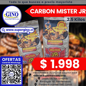 CARBON VEGETAL MISTER JR 2,5 KILOS (P 200)        