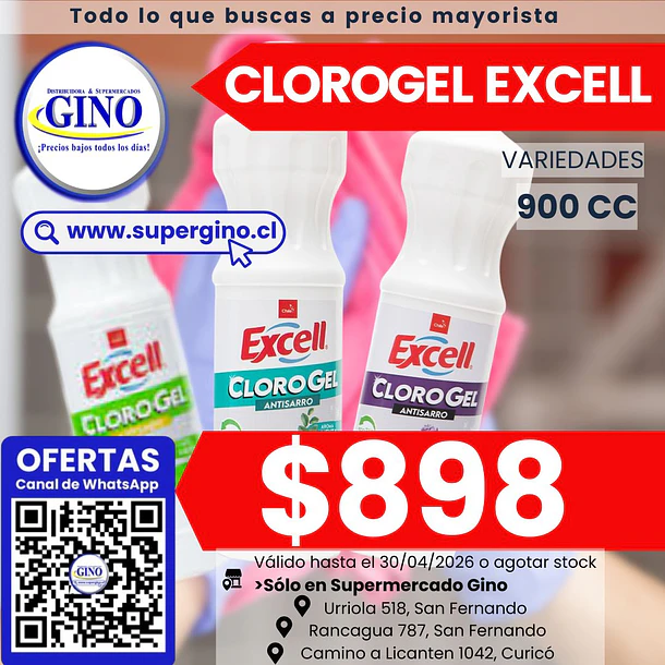 CLORO GEL EXCELL LIMON 900cc.  (12) (P 45) 1
