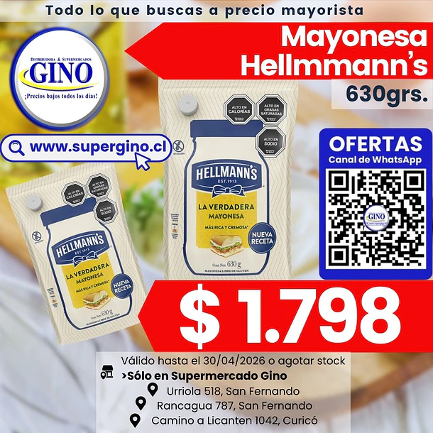 MAYONESA HELLMANNS DOYPACK 630grs. (12)            1