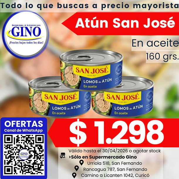 ATUN LOMITO SAN JOSE EN ACEITE 160grs. (48)(P 88)  1