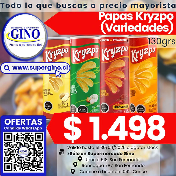 PAPAS KRYZPO QUESO 130grs    (14) (P.60) 1