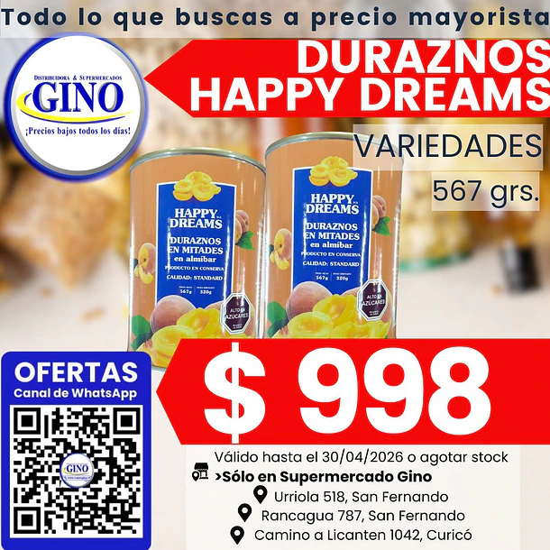 DURAZNO HAPPY DREAMS MITADES 567grs.  (24)        