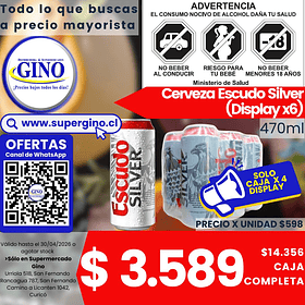 CERVEZA ESCUDO SILVER LATA 470cc.x6u.5ºG.L(4)(P 90