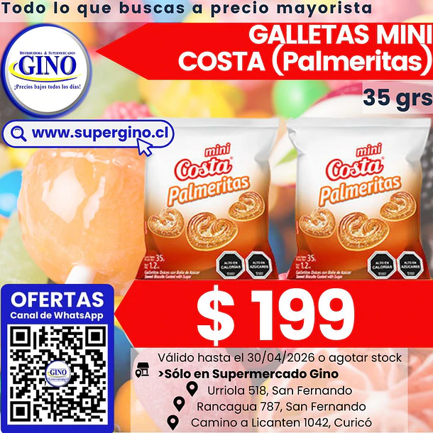 GALLETA MINI PALMERITAS COSTA 35grs.  (30)         1