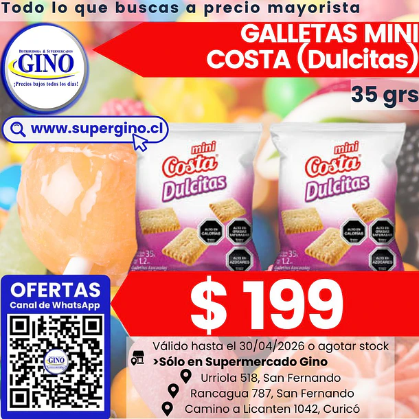 GALLETA MINI DULCITAS COSTA 35grs.  (30)           1