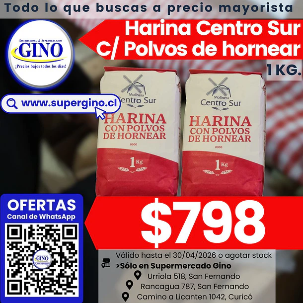 HARINA CENTRO SUR C/POLVO 1 KILO (DP.x 10u)        1