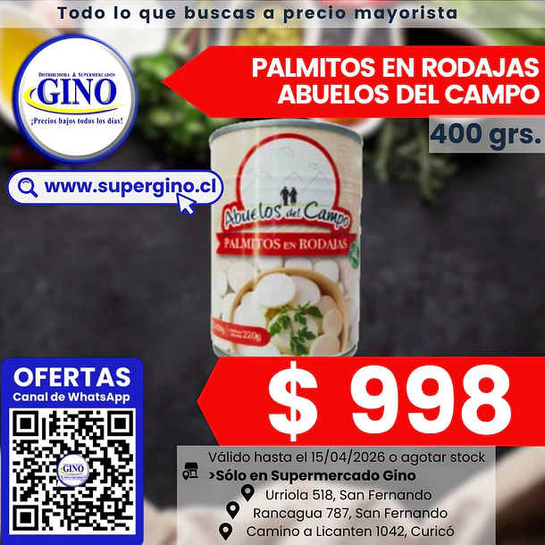 PALMITOS RODAJAS ABUELOS DEL CAMPO 400grs. (24)    1
