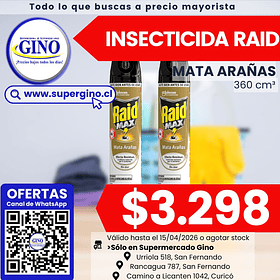 INSECTICIDA RAID MAX MATA ARAÑAS S/OLOR 360cm.(12)