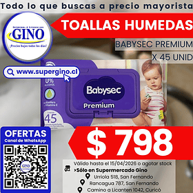 TOALLAS HUMEDAS BABYSEC PREM x 45un. (10) (P 120) 