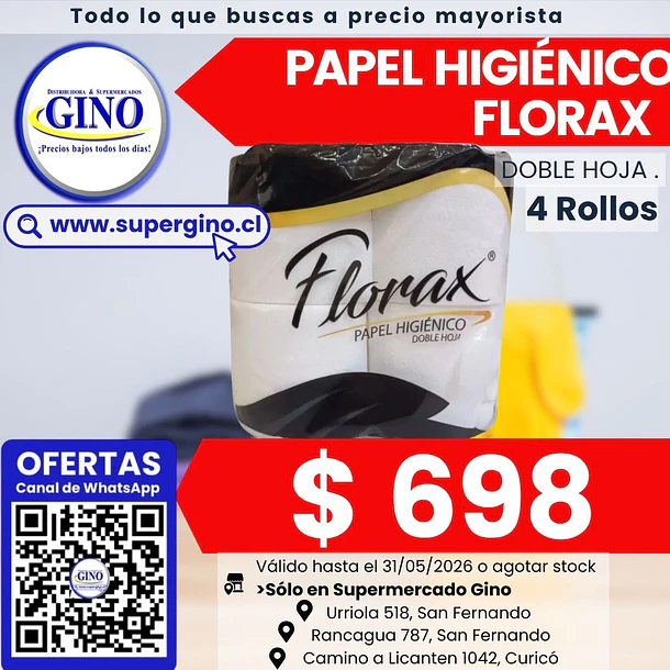 PAPEL HIG. FLORAX DOBLE HOJA (CJ.x 48) (DP.x 4) 1